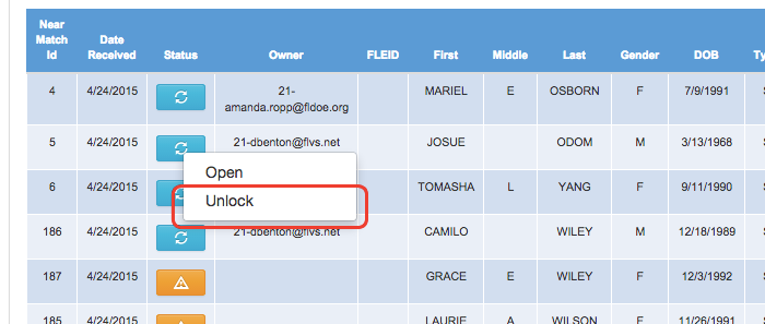 Menu showing 'unlock' option for the file in question