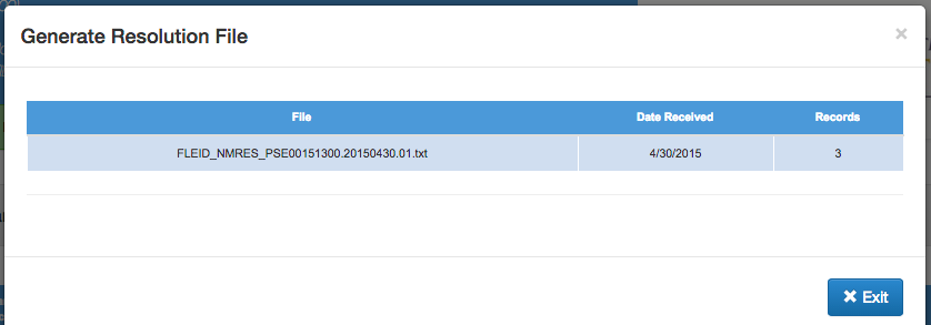 Resolution File status is displayed showing file name, date, and number of records