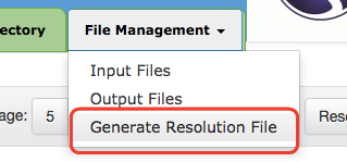 File Management drop down menu highlighting 'Generate Resolution File' option